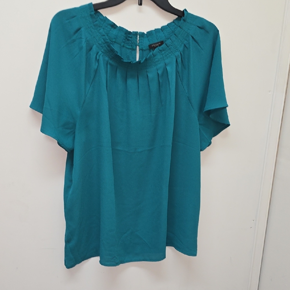 ANN TAYLOR Teal Gathered Women's Blouse - Size L